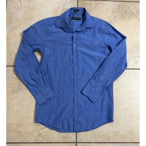Adrienne Vittadini Slim‎ Fit Blue Dotted Long Sleeve Button Down Shirt
